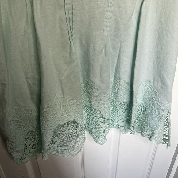 Symple NYC Women's Linen Size XL Blouse Top Lace Hem Lagonlook Beach Flowy Boho - Picture 2 of 11